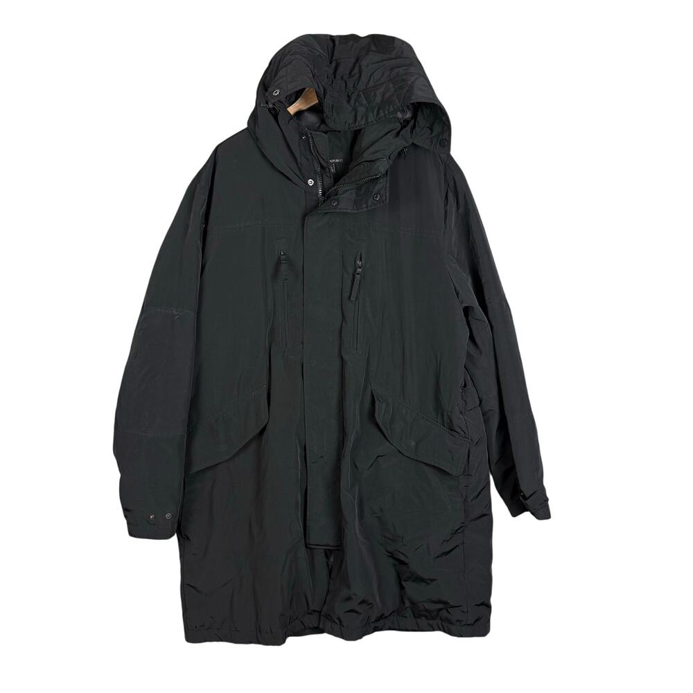 Banana Republic Black Hooded Parka Coat XL Men's Primaloft Insulated 2 in 1